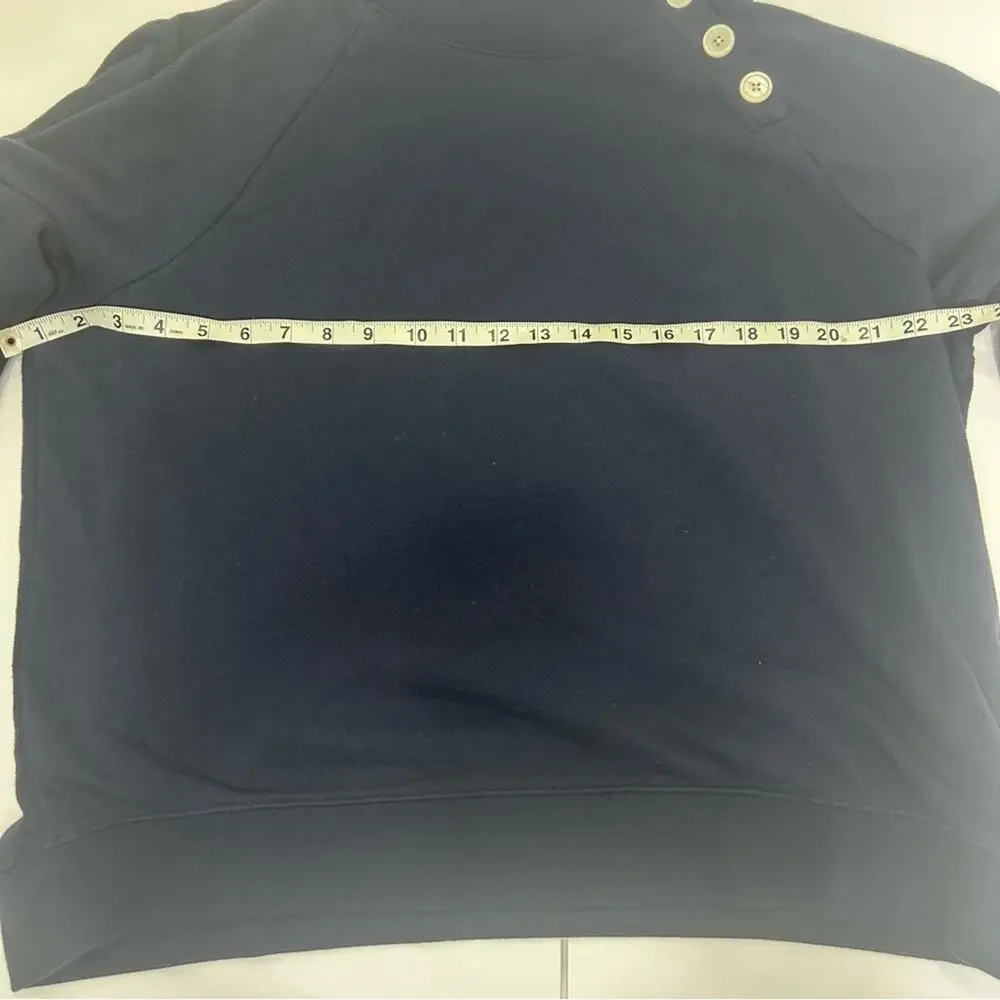 J. Crew Navy Blue Button Collar Women's Pullover Sweatshirt.